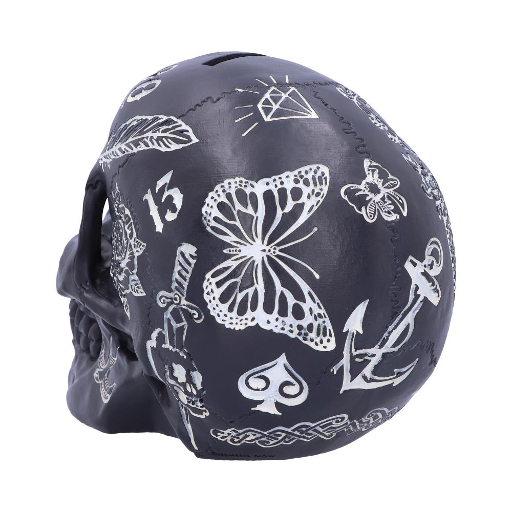 Tattoo Fund Black Skull Money Box — view 2 — Nemesis Now B5109R0