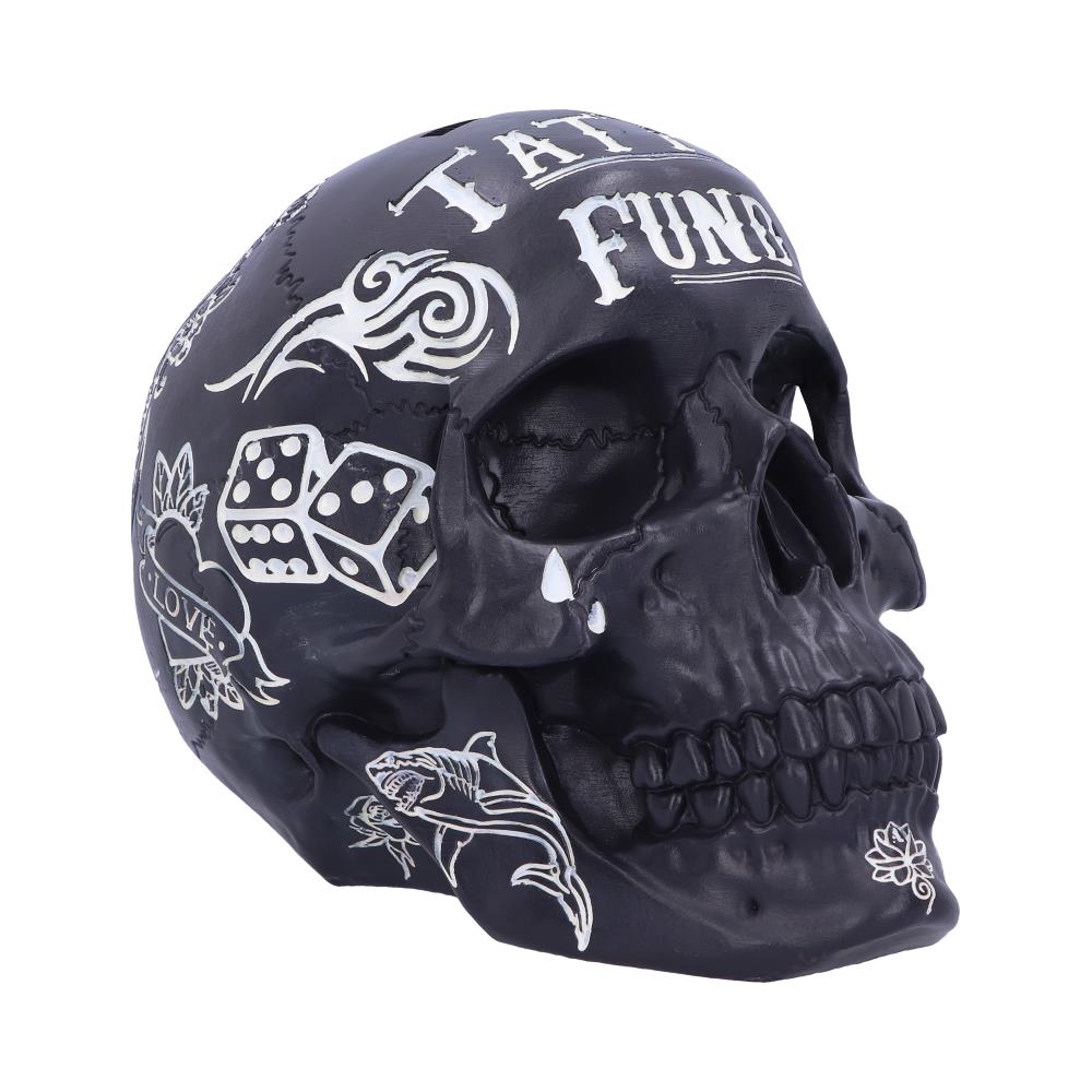 Tattoo Fund Black Skull Money Box — view 3 — Nemesis Now B5109R0
