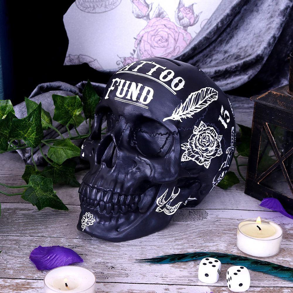 Tattoo Fund Black Skull Money Box — view 8 — Nemesis Now B5109R0