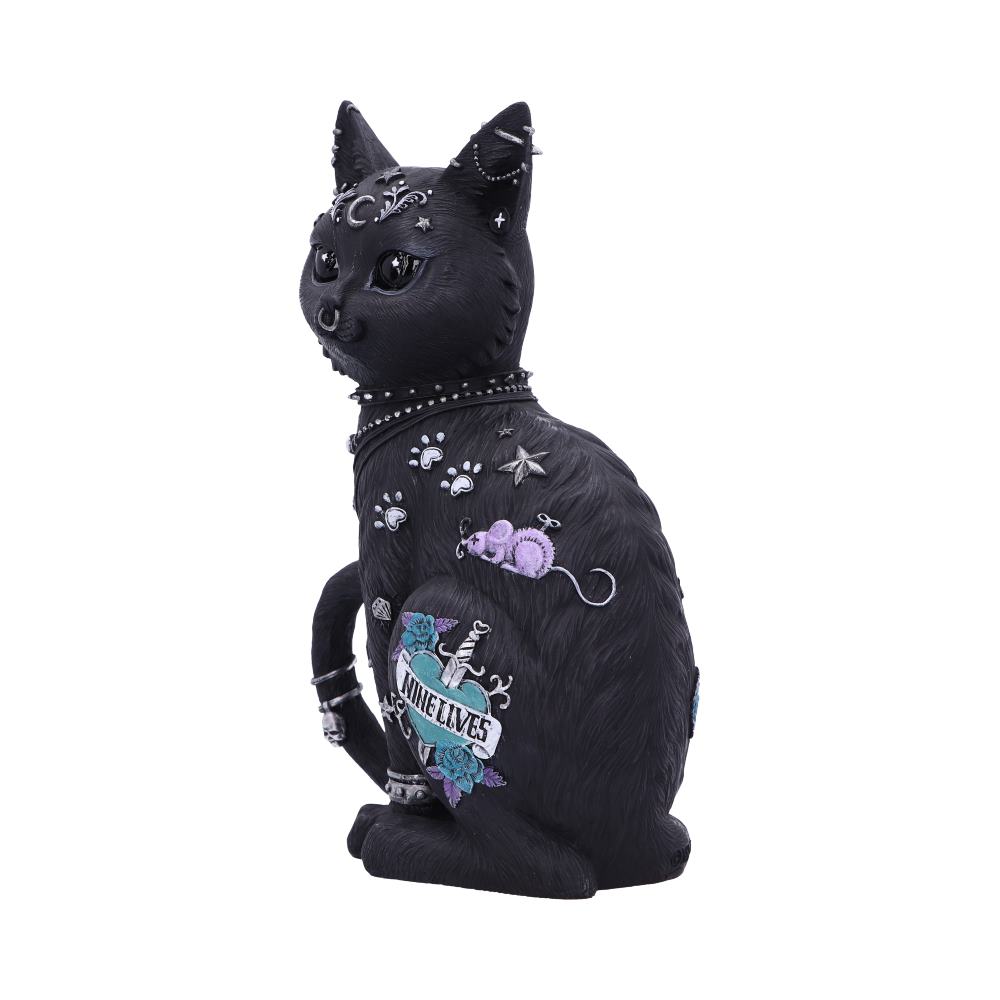 Nine Lives Tattooed Black Cat Figurine 22cm — view 2 — Nemesis Now B5886V2