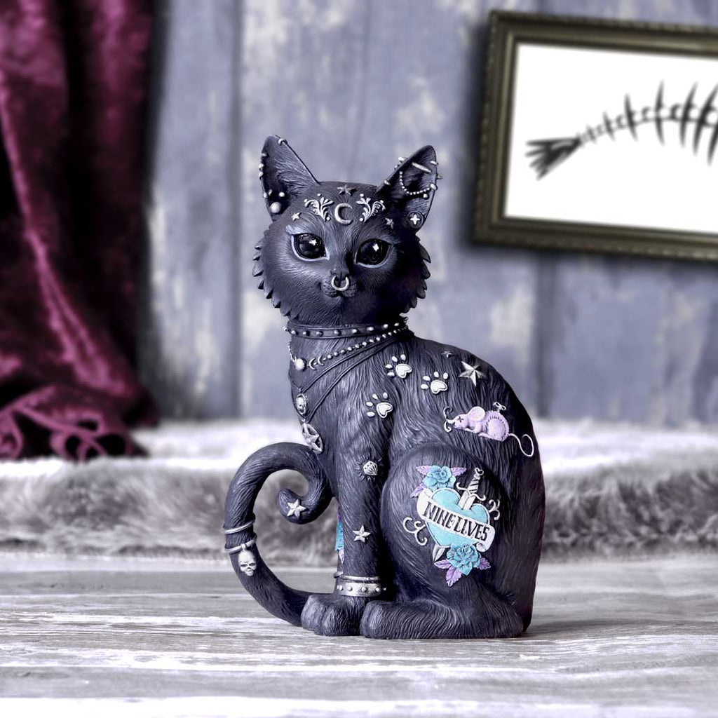 Nine Lives Tattooed Black Cat Figurine 22cm — view 8 — Nemesis Now B5886V2
