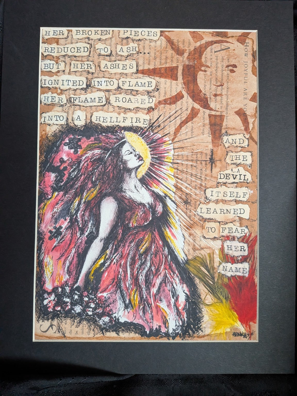 Hellfire mounted A4 cotton canvas art print by Rowena Searby-Rodgers — full print view 1