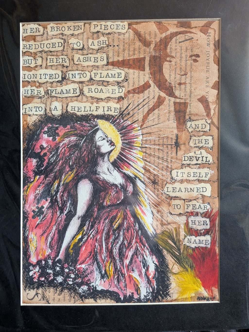 Hellfire mounted A4 cotton canvas art print by Rowena Searby-Rodgers — full print view 2