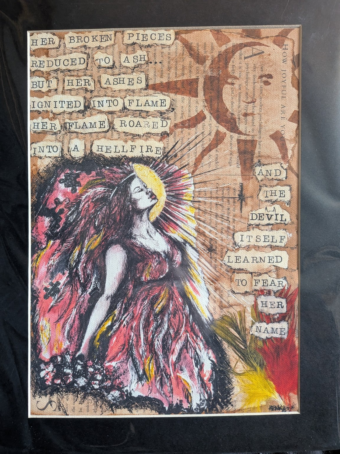 Hellfire mounted A4 cotton canvas art print by Rowena Searby-Rodgers — full print view 2