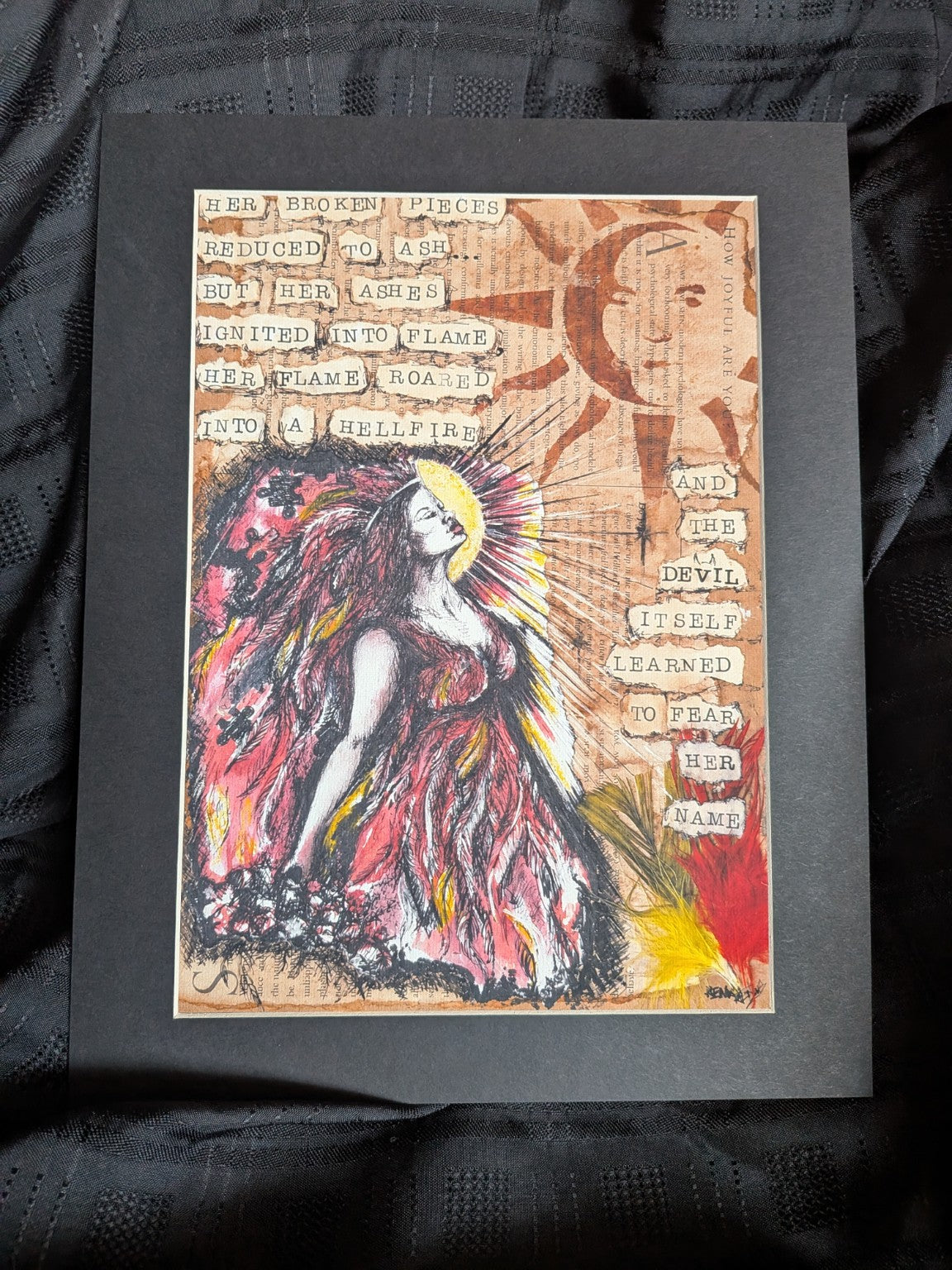 Hellfire mounted A4 cotton canvas art print by Rowena Searby-Rodgers — full print view 5