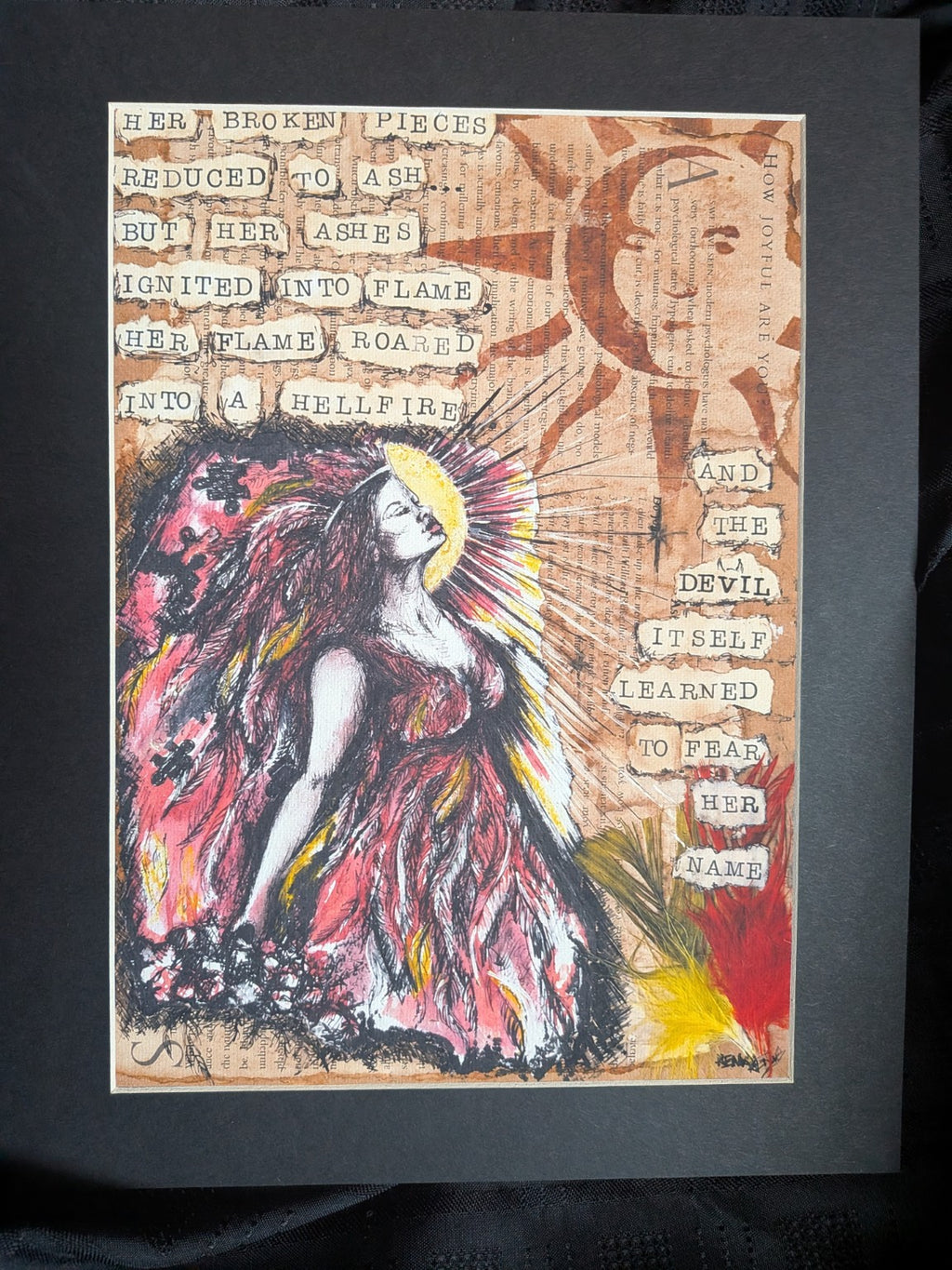 Hellfire mounted A4 cotton canvas art print by Rowena Searby-Rodgers — full print view 6