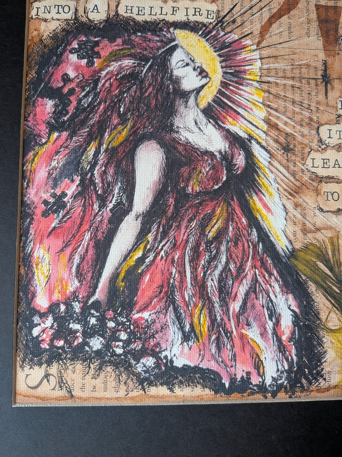 Hellfire art print — close-up artwork and canvas texture detail 1