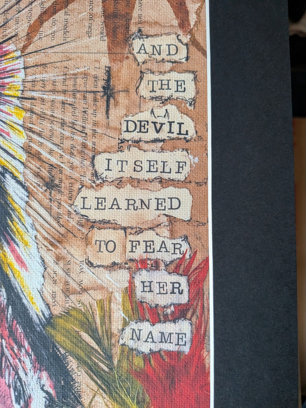 Hellfire art print — close-up artwork and canvas texture detail 5