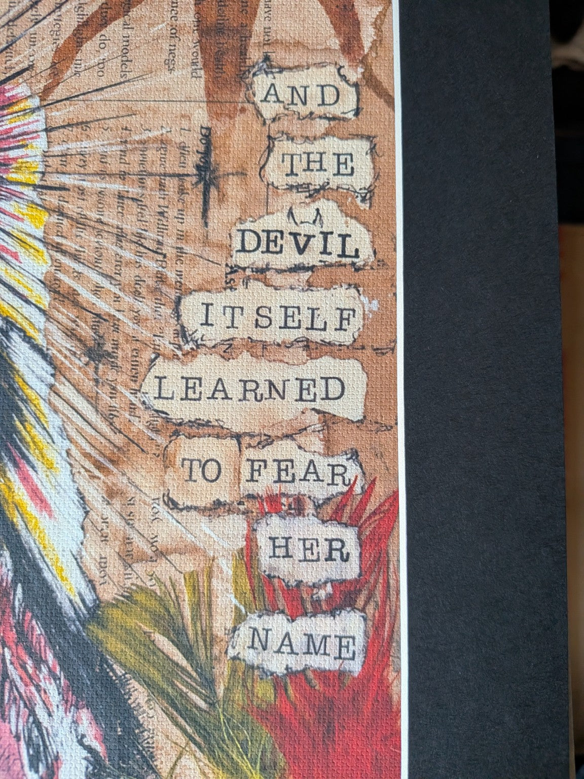 Hellfire art print — close-up artwork and canvas texture detail 5