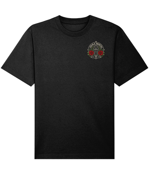 VAIN & MORTAL Beauty Fades. Art Remains. heavyweight organic black T-shirt — front artwork
