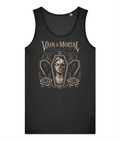 Black Stanley/Stella men’s organic cotton vest with VAIN & MORTAL Triple Coffin gothic artwork printed on the front.