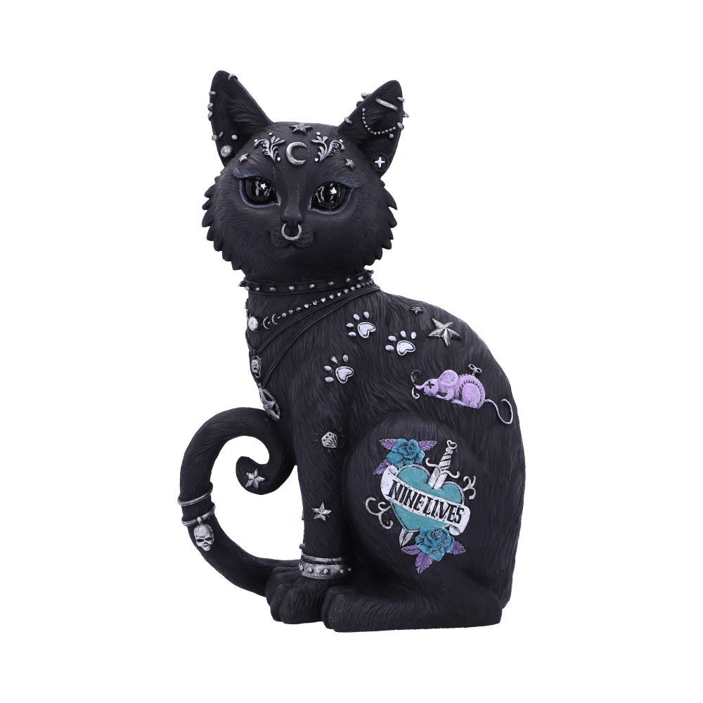 Nine Lives Tattooed Black Cat Figurine 22cm — Nemesis Now B5886V2