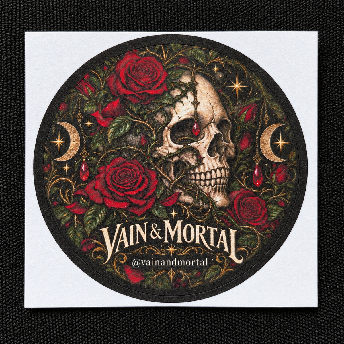 VAIN & MORTAL gothic skull and roses sticker