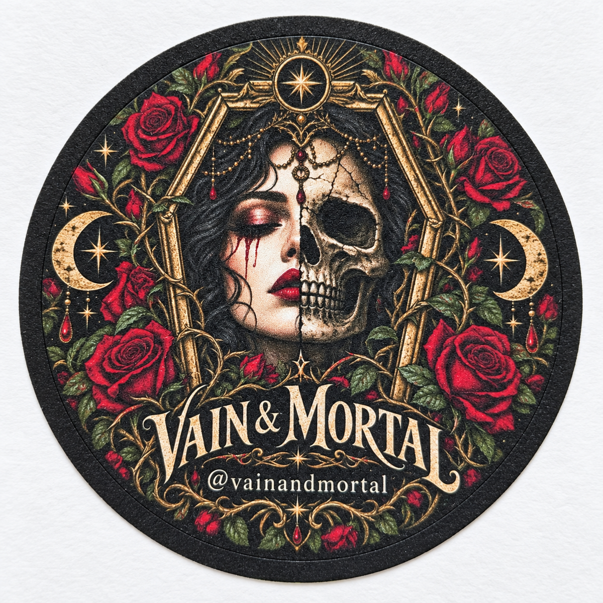VAIN & MORTAL split face and roses sticker