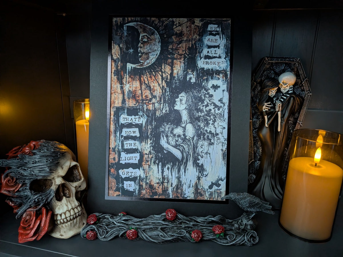 We Are All Broken alternative wall art print in gothic styled setting