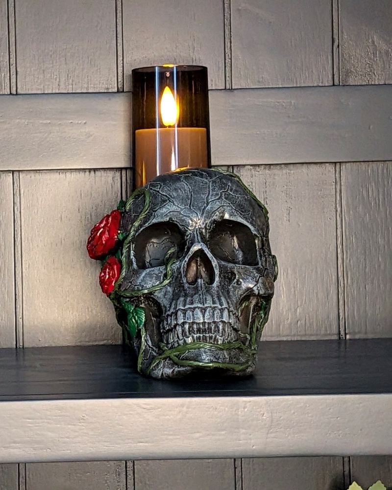 Twilight Bloom Gothic Skull Figurine 15.6cm — detailed view