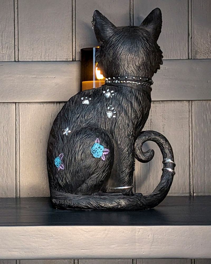 Nine Lives Tattooed Black Cat Figurine 22cm — detailed view