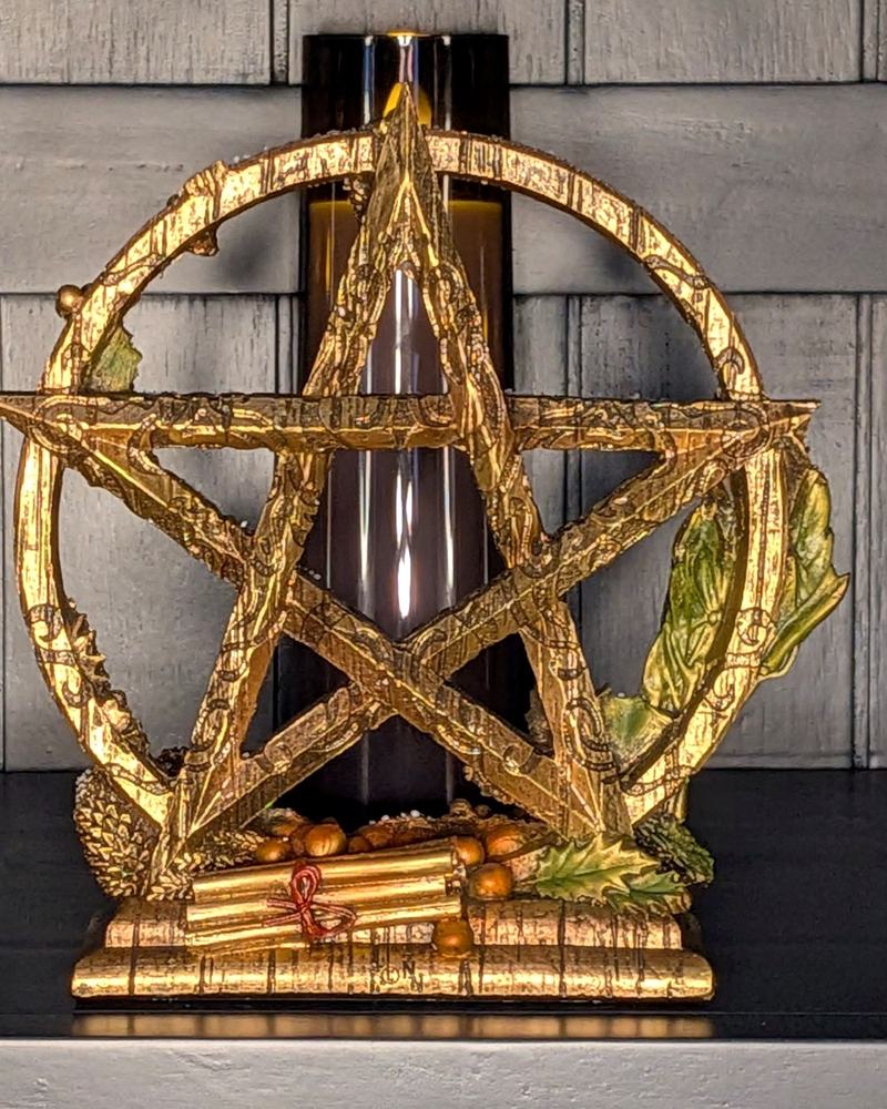Yule winter pentagram with evergreen details